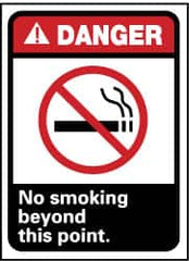 NMC - "Danger - No Smoking Beyond This Point", 14" Long x 10" Wide, Pressure-Sensitive Vinyl Safety Sign - Rectangle, 0.004" Thick, Use for Accident Prevention - Caliber Tooling