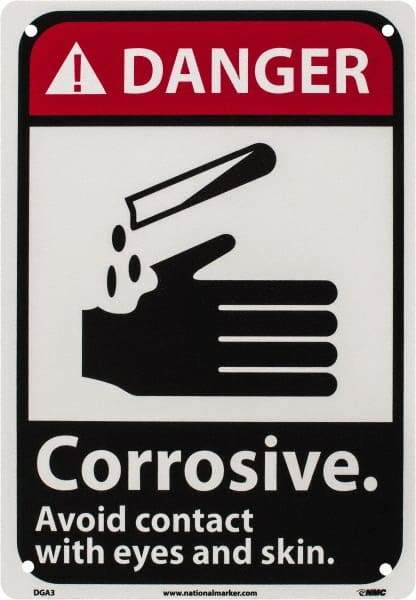 NMC - "Danger - Corrosive - Avoid Contact with Eyes and Skin", 10" Long x 7" Wide, Rigid Plastic Safety Sign - Rectangle, 0.05" Thick, Use for Accident Prevention - Caliber Tooling