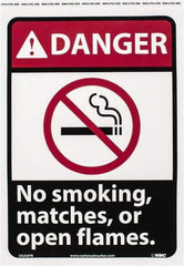 NMC - "Danger - No Smoking, Matches or Open Flames", 14" Long x 10" Wide, Pressure-Sensitive Vinyl Safety Sign - Rectangle, 0.004" Thick, Use for Accident Prevention - Caliber Tooling