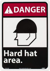 NMC - "Danger - Hard Hat Area", 14" Long x 10" Wide, Rigid Plastic Safety Sign - Rectangle, 0.05" Thick, Use for Accident Prevention - Caliber Tooling