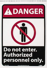 NMC - "Danger - Do Not Enter - Authorized Personnel Only", 14" Long x 10" Wide, Pressure-Sensitive Vinyl Safety Sign - Rectangle, 0.004" Thick, Use for Security & Admittance - Caliber Tooling