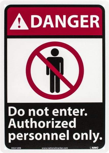 NMC - "Danger - Do Not Enter - Authorized Personnel Only", 14" Long x 10" Wide, Rigid Plastic Safety Sign - Rectangle, 0.05" Thick, Use for Security & Admittance - Caliber Tooling