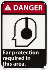 NMC - "Danger - Ear Protection Required in This Area", 10" Long x 7" Wide, Rigid Plastic Safety Sign - Rectangle, 0.05" Thick, Use for Accident Prevention - Caliber Tooling