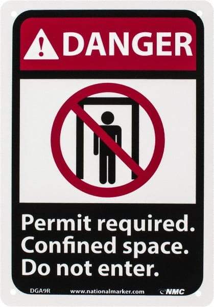 NMC - "Danger - Permit Required - Confined Space - Do Not Enter", 10" Long x 7" Wide, Rigid Plastic Safety Sign - Rectangle, 0.05" Thick, Use for Accident Prevention - Caliber Tooling