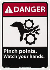 NMC - "Danger - Pinch Points - Watch Your Hands", 14" Long x 10" Wide, Rigid Plastic Safety Sign - Rectangle, 0.05" Thick, Use for Accident Prevention - Caliber Tooling