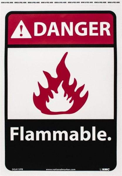 NMC - Danger - Flammable, Pressure Sensitive Vinyl Fire Sign - 10" Wide x 14" High - Caliber Tooling