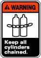 NMC - "Warning - Keep All Cylinders Chained", 14" Long x 10" Wide, Pressure-Sensitive Vinyl Safety Sign - Rectangle, 0.004" Thick, Use for Accident Prevention - Caliber Tooling