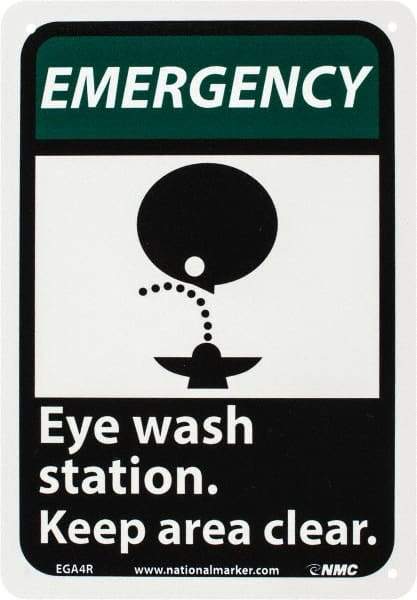 NMC - "Emergency - Eye Wash Station - Keep Area Clear", 10" Long x 7" Wide, Rigid Plastic Safety Sign - Rectangle, 0.05" Thick, Use for First Aid - Caliber Tooling