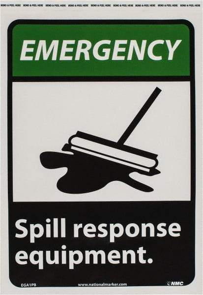 NMC - "Emergency - Spill Response Equipment", 14" Long x 10" Wide, Pressure-Sensitive Vinyl Safety Sign - Rectangle, 0.004" Thick, Use for Accident Prevention - Caliber Tooling