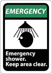 NMC - "Emergency - Emergency Shower - Keep Area Clear", 10" Long x 7" Wide, Rigid Plastic Safety Sign - Rectangle, 0.05" Thick, Use for First Aid - Caliber Tooling