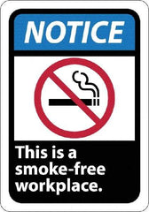 NMC - "Notice - This Is a Smoke-Free Workplace", 10" Long x 7" Wide, Rigid Plastic Safety Sign - Rectangle, 0.05" Thick, Use for Security & Admittance - Caliber Tooling