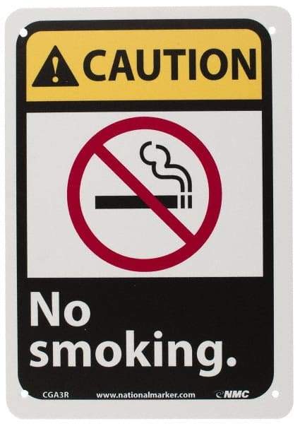 NMC - "Caution - No Smoking", 10" Long x 7" Wide, Rigid Plastic Safety Sign - Rectangle, 0.05" Thick, Use for Accident Prevention - Caliber Tooling