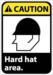 NMC - "Caution - Hard Hat Area", 14" Long x 10" Wide, Rigid Plastic Safety Sign - Rectangle, 0.05" Thick, Use for Accident Prevention - Caliber Tooling