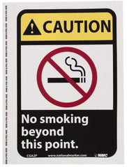 NMC - "Caution - No Smoking Beyond This Point", 10" Long x 7" Wide, Pressure-Sensitive Vinyl Safety Sign - Rectangle, 0.004" Thick, Use for Accident Prevention - Caliber Tooling