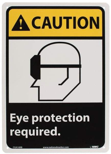 NMC - "Caution - Eye Protection Required", 14" Long x 10" Wide, Rigid Plastic Safety Sign - Rectangle, 0.05" Thick, Use for Accident Prevention - Caliber Tooling