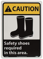 NMC - "Caution - Safety Shoes Required in This Area", 14" Long x 10" Wide, Rigid Plastic Safety Sign - Rectangle, 0.05" Thick, Use for Accident Prevention - Caliber Tooling