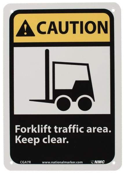 NMC - "Caution - Forklift Traffic Area - Keep Clear", 10" Long x 7" Wide, Rigid Plastic Safety Sign - Rectangle, 0.05" Thick, Use for Accident Prevention - Caliber Tooling