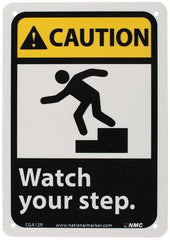 NMC - "Caution - Watch Your Step", 10" Long x 7" Wide, Rigid Plastic Safety Sign - Rectangle, 0.05" Thick, Use for Accident Prevention - Caliber Tooling