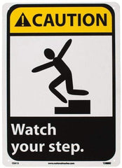 NMC - "Caution - Watch Your Step", 14" Long x 10" Wide, Rigid Plastic Safety Sign - Rectangle, 0.05" Thick, Use for Accident Prevention - Caliber Tooling