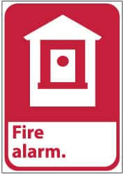 NMC - Fire Alarm, Pressure Sensitive Vinyl Fire Sign - 10" Wide x 14" High - Caliber Tooling