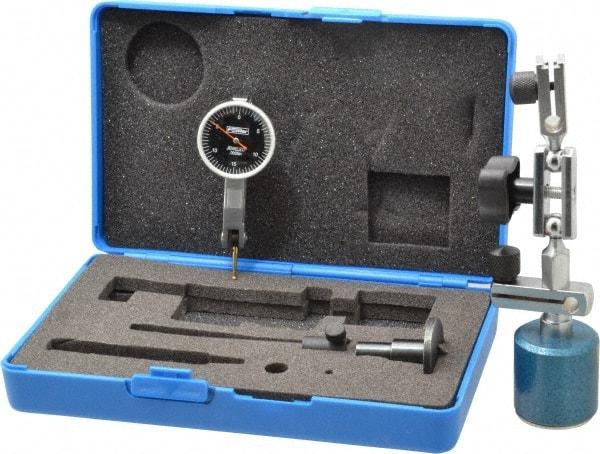 Fowler - 0.0005" Graduation, 0.03" Max Meas, 0-15-0 Dial Reading, Dial Indicator & Base Kit - 1.224" Base Height x 1.264" Base Diam, 1" Dial Diam - Caliber Tooling