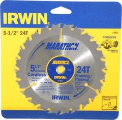 Irwin - 5-1/2" Diam, 10mm Arbor Hole Diam, 24 Tooth Wet & Dry Cut Saw Blade - Carbide-Tipped, Framing & Ripping Action, Standard Round Arbor - Caliber Tooling