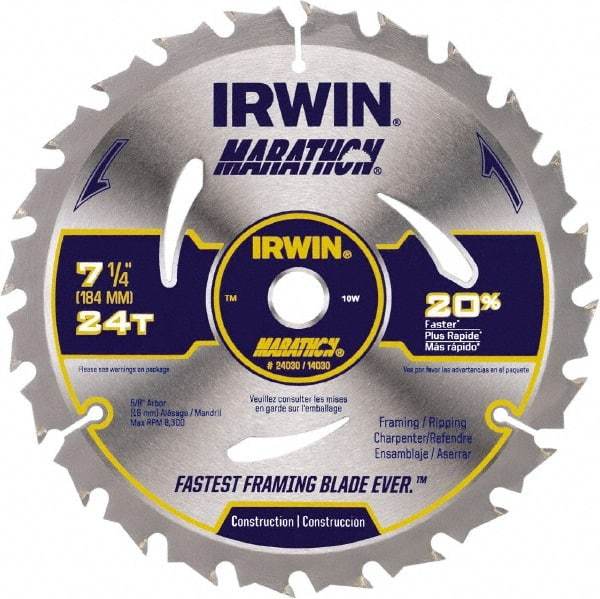 Irwin - 6-1/2" Diam, 5/8" Arbor Hole Diam, 18 Tooth Wet & Dry Cut Saw Blade - Carbide-Tipped, Framing & Ripping Action, Standard Round Arbor - Caliber Tooling