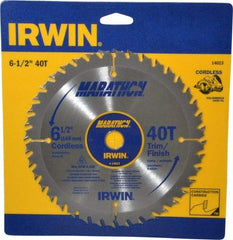 Irwin - 6-1/2" Diam, 5/8" Arbor Hole Diam, 40 Tooth Wet & Dry Cut Saw Blade - Carbide-Tipped, Trimming Action, Standard Round Arbor - Caliber Tooling