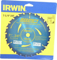 Irwin - 7-1/4" Diam, 5/8" Arbor Hole Diam, 24 Tooth Wet & Dry Cut Saw Blade - Carbide-Tipped, General Purpose Action, Diamond Arbor - Caliber Tooling