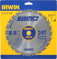 Irwin - 8-1/4" Diam, 5/8" Arbor Hole Diam, 24 Tooth Wet & Dry Cut Saw Blade - Carbide-Tipped, General Purpose Action, Diamond Arbor - Caliber Tooling