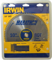 Irwin - 10" Diam, 5/8" Arbor Hole Diam, 80 Tooth Wet & Dry Cut Saw Blade - Carbide-Tipped, Finishing & Trimming Action, Standard Round Arbor - Caliber Tooling