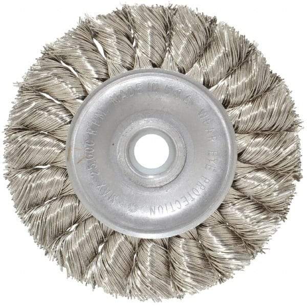 Anderson - 3" OD, 1/2" Arbor Hole, Knotted Stainless Steel Wheel Brush - 3/8" Face Width, 5/8" Trim Length, 0.014" Filament Diam, 25,000 RPM - Caliber Tooling