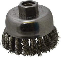 Anderson - 2-3/4" Diam, 5/8-11 Threaded Arbor, Stainless Steel Fill Cup Brush - 0.02 Wire Diam, 3/4" Trim Length, 14,000 Max RPM - Caliber Tooling