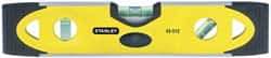 Stanley - Magnetic 9" Long 3 Vial Torpedo Level - Aluminum, Black/Yellow, 1 45°, 1 Level & 1 Plumb Vials - Caliber Tooling