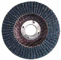 Merit Abrasives - 60 Grit, 7" Disc Diam, 7/8" Center Hole, Type 29 Zirconia Alumina Flap Disc - 8,600 Max RPM, Fiberglass Backing, Arbor Attaching System, Coated - Caliber Tooling