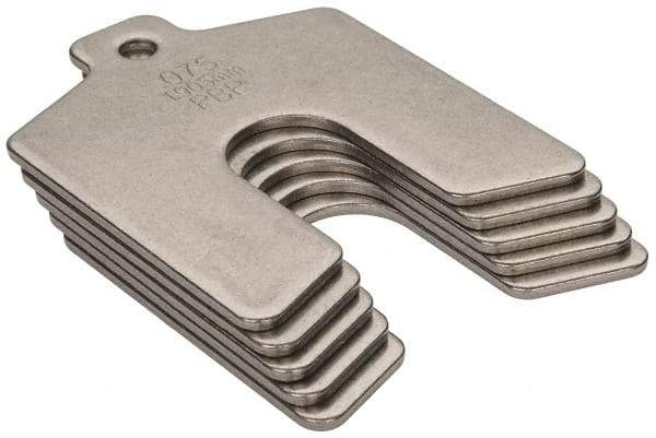 Made in USA - 5 Piece, 2 Inch Long x 2 Inch Wide x 0.075 Inch Thick, Slotted Shim Stock - Stainless Steel, 5/8 Inch Wide Slot - Caliber Tooling