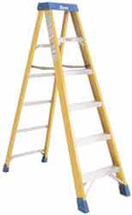 Made in USA - 6 Steps, 12 Ft. High, Type IA Rating, Fiberglass Step Ladder - Caliber Tooling