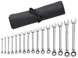 GearWrench - 16 Piece, 8mm to 25mm, 6 Point Combination Wrench Set - Metric Measurement Standard, Chrome Finish, Comes in Vinyl Pouch - Caliber Tooling