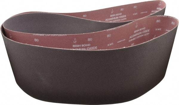 Norton - 8" Wide x 107" OAL, 80 Grit, Aluminum Oxide Abrasive Belt - Aluminum Oxide, Medium, Coated, X Weighted Cloth Backing, Series R228 - Caliber Tooling