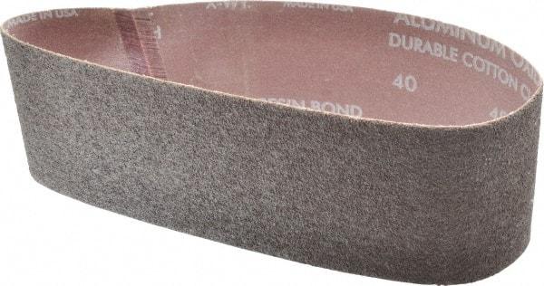 Norton - 3" Wide x 21" OAL, 40 Grit, Aluminum Oxide Abrasive Belt - Aluminum Oxide, Coarse, Coated, X Weighted Cloth Backing, Series R228 - Caliber Tooling