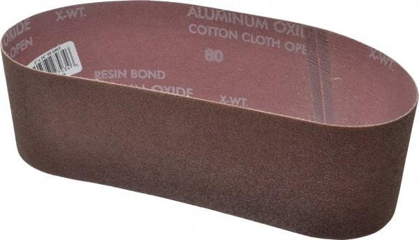 Norton - 3" Wide x 24" OAL, 80 Grit, Aluminum Oxide Abrasive Belt - Aluminum Oxide, Medium, Coated, X Weighted Cloth Backing, Series R228 - Caliber Tooling