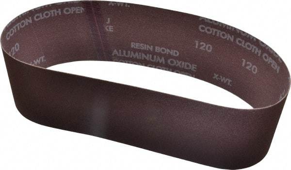 Norton - 3" Wide x 24" OAL, 120 Grit, Aluminum Oxide Abrasive Belt - Aluminum Oxide, Fine, Coated, X Weighted Cloth Backing, Series R228 - Caliber Tooling