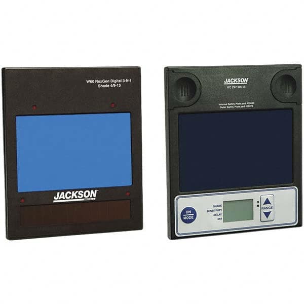 Jackson Safety - 4" Wide x 5" High, Lens Shade 9 to 13, Auto-Darkening Lens - Blue, Vertical Mount - Caliber Tooling