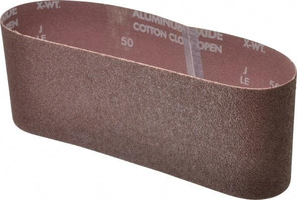 Norton - 4" Wide x 24" OAL, 50 Grit, Aluminum Oxide Abrasive Belt - Aluminum Oxide, Coarse, Coated, X Weighted Cloth Backing, Series R228 - Caliber Tooling