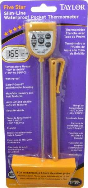 Taylor - -58 to 500°F Pocket Digital Thermometer - LCD Display, 1.5 Volts - Caliber Tooling