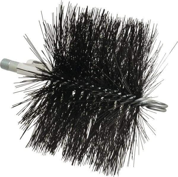 Schaefer Brush - 4-1/2" Brush Length, 6-1/2" Diam, Double Stem, Double Spiral Tube Brush - 7-1/2" Long, Tempered Steel Wire, 1/4" NPT Male Connection - Caliber Tooling