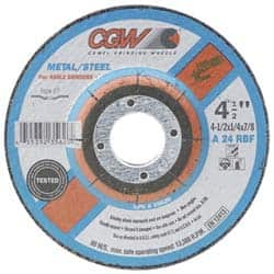 Camel Grinding Wheels - 24 Grit, 9" Wheel Diam, 1/4" Wheel Thickness, 7/8" Arbor Hole, Type 27 Depressed Center Wheel - Aluminum Oxide, Resinoid Bond, R Hardness, 6,600 Max RPM, Compatible with Angle Grinder - Caliber Tooling