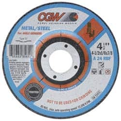 Camel Grinding Wheels - 24 Grit, 4-1/2" Wheel Diam, 1/8" Wheel Thickness, Type 27 Depressed Center Wheel - Aluminum Oxide, Resinoid Bond, Q Hardness, 13,300 Max RPM, Compatible with Angle Grinder - Caliber Tooling