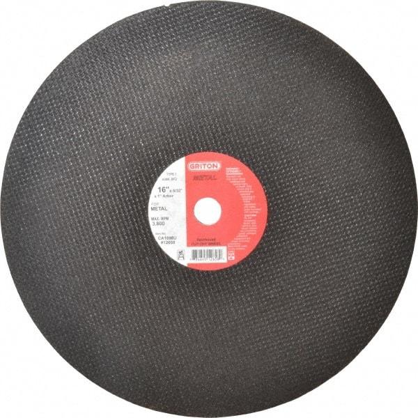 Made in USA - 16" 36 Grit Aluminum Oxide Cutoff Wheel - 5/32" Thick, 1" Arbor, 3,820 Max RPM, Use with Stationary Tools - Caliber Tooling