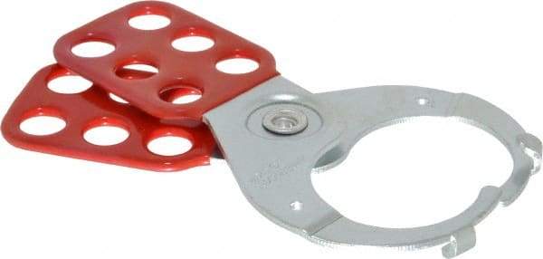 American Lock - Single Jaw, 1-1/2" Jaw Diam, 6 PadLocks, Steel Lockout Hasp - Scissor Action, 5" Long, Red - Caliber Tooling